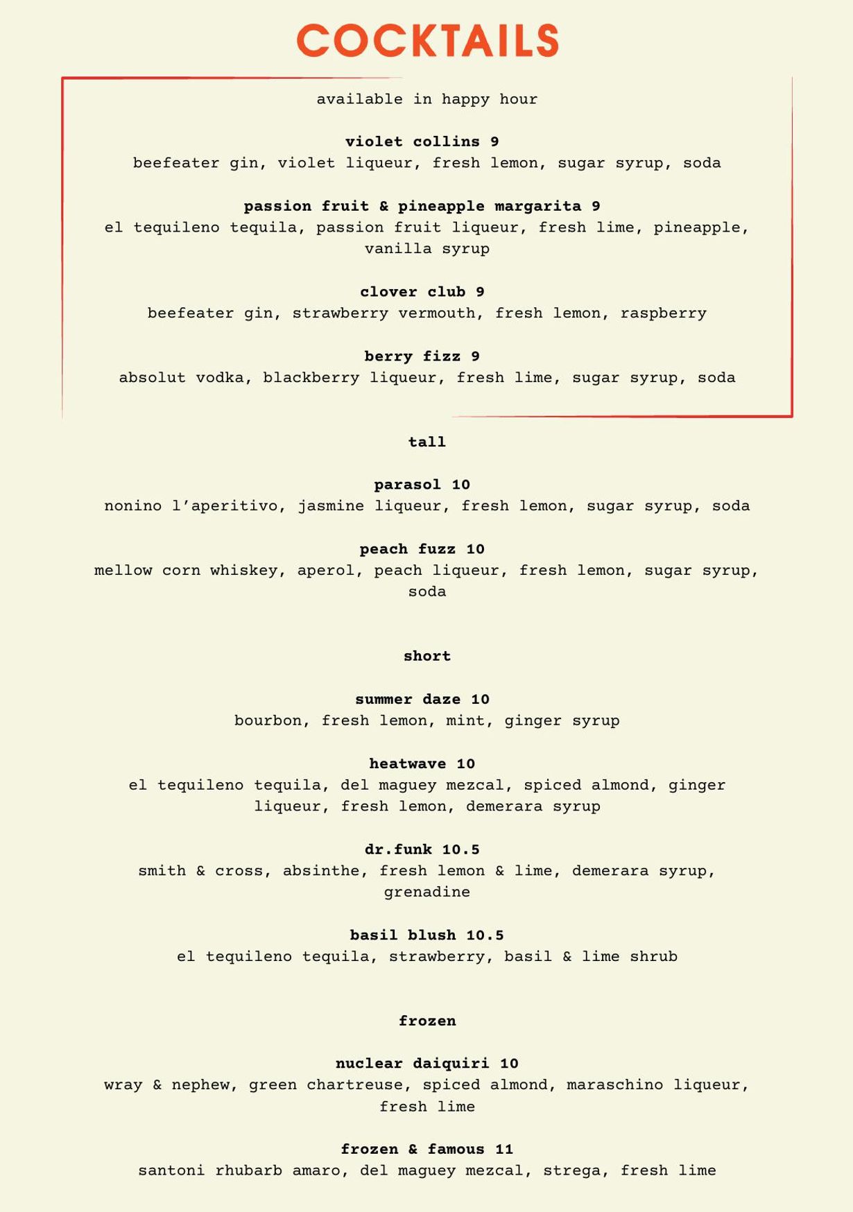 Trof menu and prices | First Table