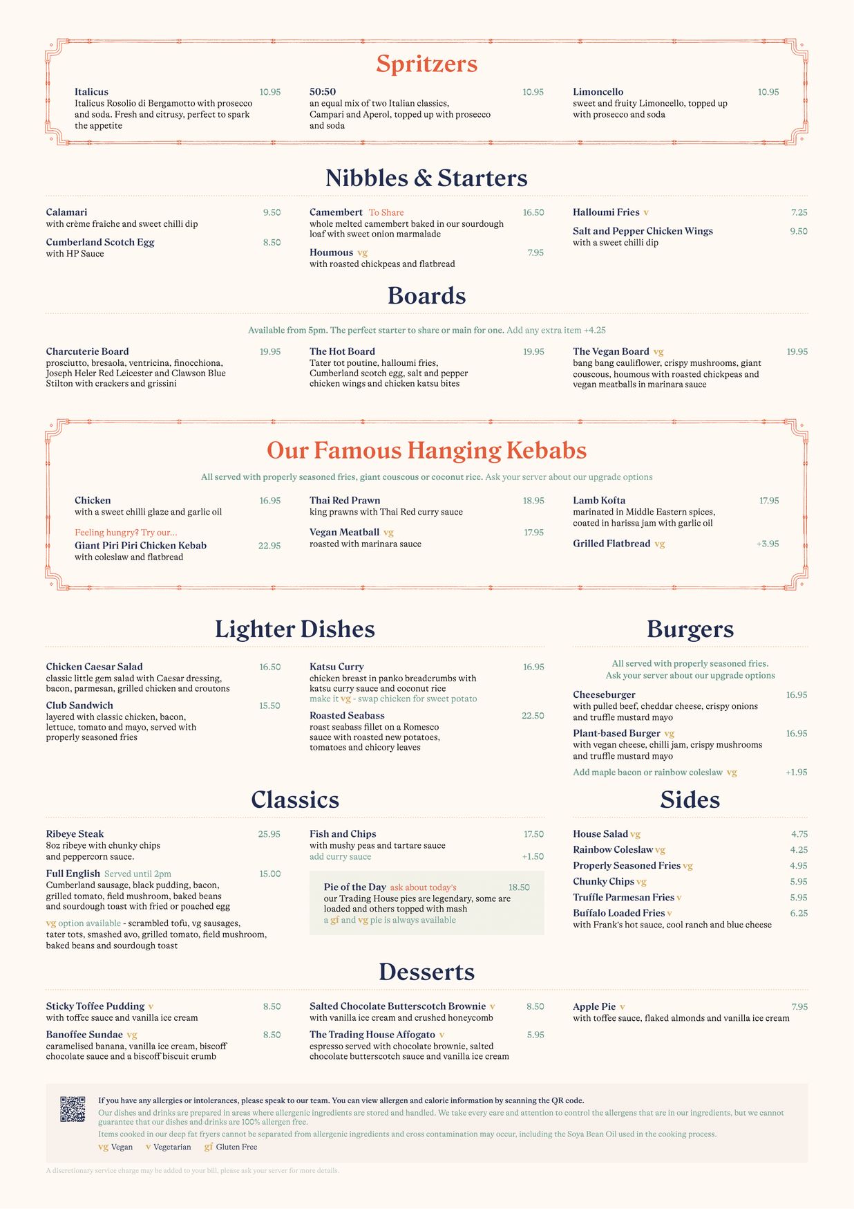 The Trading House menu and prices | First Table