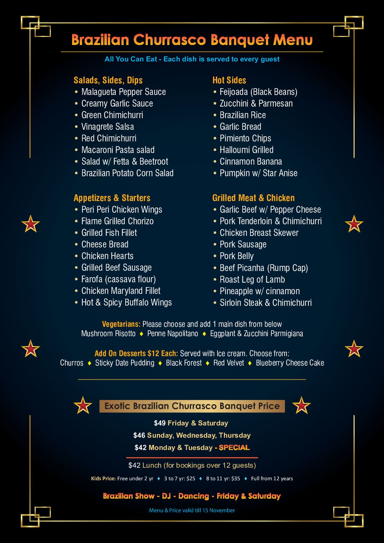 Table Signag Rio Brazilian Steakhouse Restaurant menu and prices | First Table