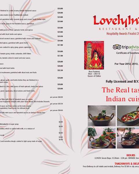 Lovely India menu