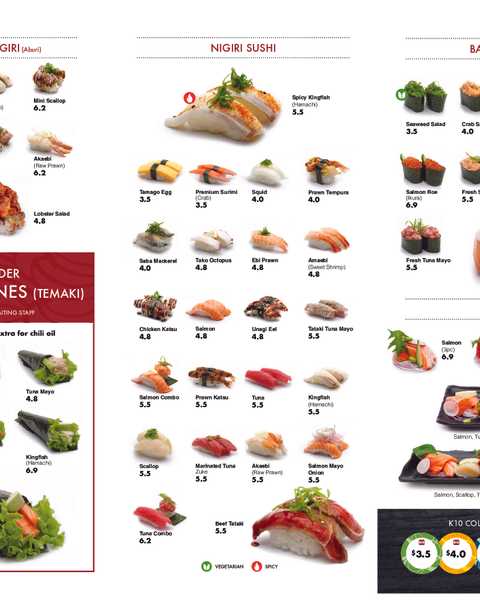 K10 Sushi Train Ponsonby menu