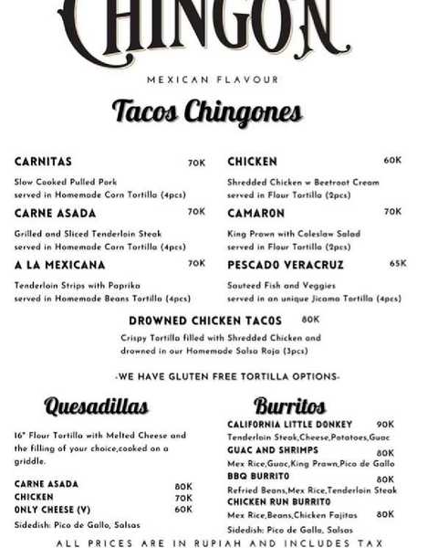 Chingōn Mexican Restaurant & Tequila Bar menu