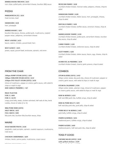 Barrelhouse Saloon & Eatery - CBD menu