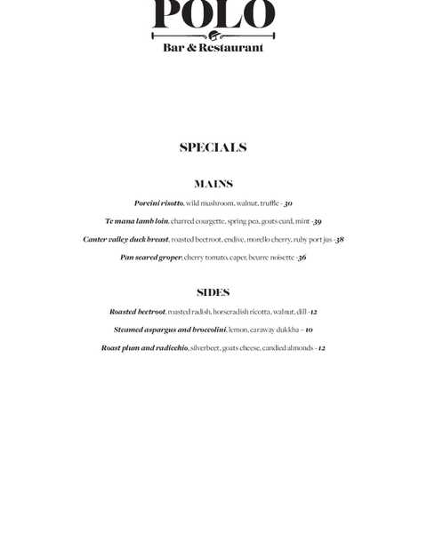 Polo Bar & Restaurant menu