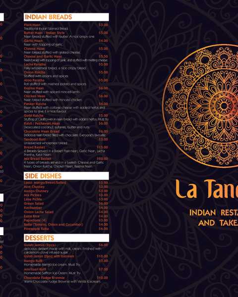 La Tandoor Rangiora menu