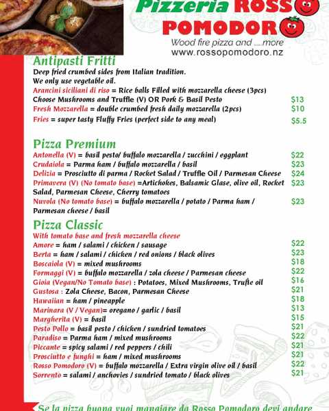 Pizzeria Rosso Pomodoro Mt Eden menu