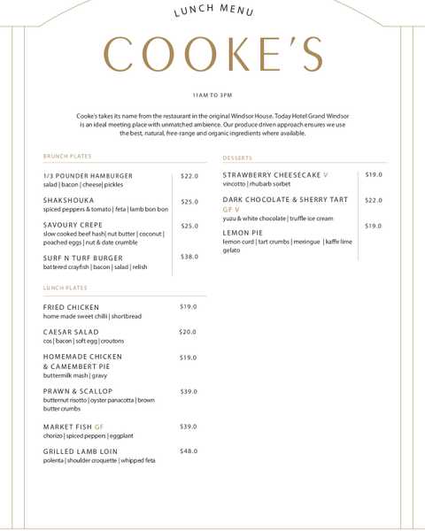Cooke's Restaurant & Bar menu