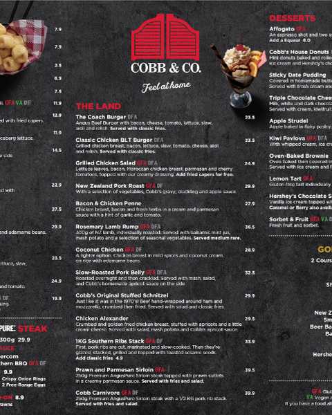 Cobb & Co Porirua menu