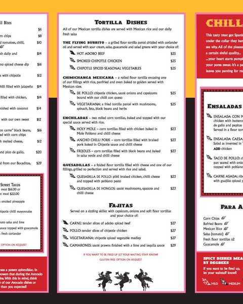 The Flying Burrito Brothers Wellington menu