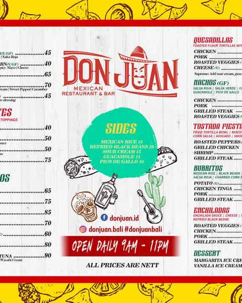 Don Juan Mexican Restaurant & Bar menu